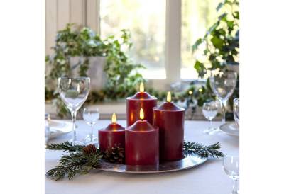 MARELIDA LED-Kerze LED Kerzenset Adventskerzen Weihnachten flackernd 4 Größen Timer rot (4-tlg) von MARELIDA