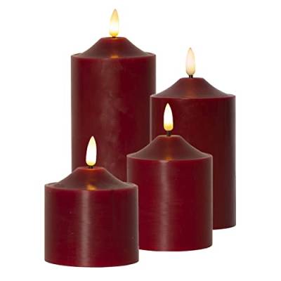 MARELIDA LED Kerzenset Flamme - Echtwachs - 3D Flamme - 4 Größen - Timer - rot - 4er Set von MARELIDA