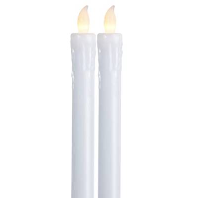 LED Stabkerzen DUO - Echtwachs - flackernde warmweiße LED - H: 25cm 2er Set (weiß) von MARELIDA