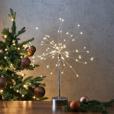 MARELIDA LED Stern Feuerwerk - Dekoleuchte - stehend - 90 warmweiße LED - H: 50cm - Timer - Batterie (Silber) von MARELIDA