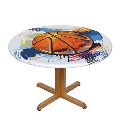 MARXAN Bunte Basketball-Tischdecke mit elastischem Rand für Küche, runde Tischdecke mit Esstisch, Terrasse, Partys (für 101,6–127 cm Tisch) von MARXAN