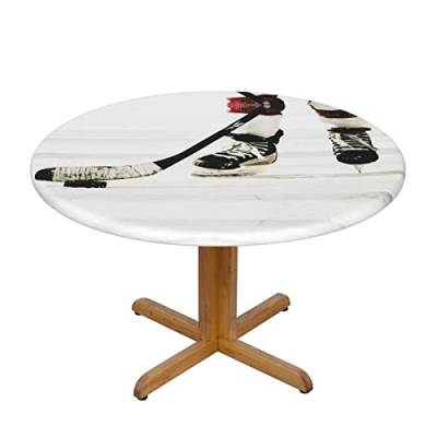 MARXAN Runde Tischdecke mit Eishockey-Muster, elastischer Rand für Küche, Esszimmer, Terrasse, Partys (für 101,6–127 cm Tisch) von MARXAN