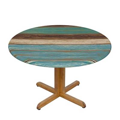 MARXAN Rustikale Holzdielen, elastischer Rand, für Küche, runde Tischdecke mit Esszimmer, Terrasse, Partys (für 101,6–127 cm Tisch) von MARXAN