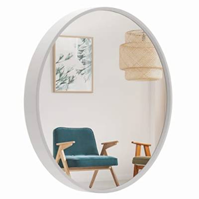 MATKAM Wandspiegel Ø60 cm (Spiegelfläche Ø56 cm), runder Spiegel mit lackiertem Spiegelrahmen (Weiß) von MATKAM