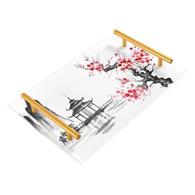Japanische Kirschblüten Badezimmer Waschtisch Tablett für Arbeitsplatte dekorative Tabletts mit Griffen Acryl Serviertablett für Wohnzimmer Küche Kommode Tops Home Decor von MCHIVER