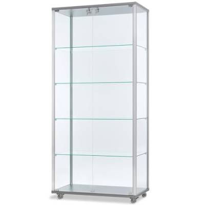 MHN Glasvitrine mit RollenT 41,7 x B 78,2 x H 183 cm - schmale Ausstellungs-Vitrine mit Unterschrank abschließbar - Glas Vitrinenschrank ohne Beleuchtung von MHN