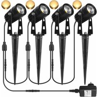 MINKUROW Set mit 4 Gartenstrahlern mit Erdspieß, 3 W 2880 Lumen LED-Gartenleuchten mit Stecker, warmweißer Außenstrahler Außenlampe von MINKUROW