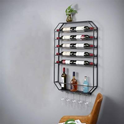 MIQXUAN Weinregal, Weinregal zur Wandmontage – Weinregal im schlichten Stil zum Aufhängen von Weingläsern aus Eisen, für 10 Flaschen, 5 Gläser, Restaurants, Küchen von MIQXUAN