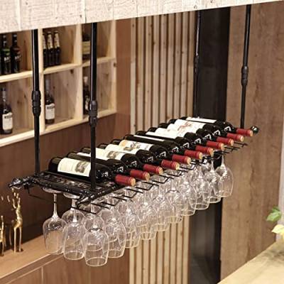 Weinregal, Deckenflaschenregal aus Metall zum Aufhängen, Weinregal, Weinaufbewahrung, Präsentationshalter mit Glasregal für Stielgläser, schwebendes Weinregal für Weinliebhaber, höhenverstellbar/80 x von MIQXUAN