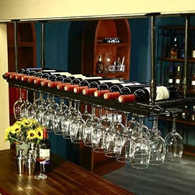 Weinregal, Weinregale Decken-Weinhalter, an der Wand montierter Weinflaschenhalter, hängende Weinglasregale, Kelch-Stielglasregale, Vintage-Wohnkulturregale, schwarz/60 x 30 cm (100 x 30 cm) (80 x 30 von MIQXUAN