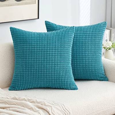 MIULEE 2er Set Kissenbezug Kordsamt Dekokissen Kissenbezüge Sofakissen Dekorativ Couchkissen Zierkissen Kissenhülle Moderne Bezug Weich für Sofa Wohnzimmer Schlafzimmer 45x45 cm Blau Grün von MIULEE