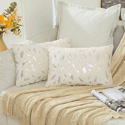 MIULEE 2er Set Kissenbezug Kuschelkissen Silbern Feder Dekokissen Flauschig Kissenbezüge Kissenhülle Zierkissen Sofakissen Couchkissen Bezug Kissenhüllen für Sofa Wohnzimmer 30x50 cm Weiß von MIULEE