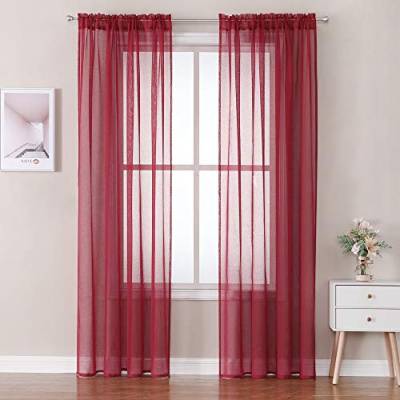 MIULEE 2er Set Sheer Voile Vorhang Stangedurchzug Transparente Gardine aus Voile Polyester Fensterschal Transparent Wohnzimmer Luftig für Schlafzimmer 140 X 215 cm (B x H), Rod Pocket Rot von MIULEE