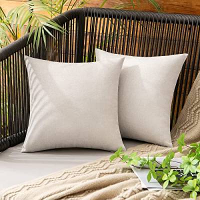 MIULEE 2er Set wasserdichte Kissenbezüge Dekorative Sofakissen Outdoor Kissenhülle Weihnachten Couchkissen Leinen-Optik Moderne Kissen für Garten Couch Sofa Wohnzimmer Schlafzimmer 30x30cm Beige von MIULEE