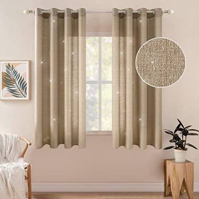 MIULEE Vorhang Gardine 2er Set Voile Vorhänge Sheer Leinenvorhang Dekovorhang Schal Ösen transparent Farbverlauf Ösenschal für Wohnzimmer Schlafzimmer Kinderzimmer 140x175 cm (B x H) Goldbraun von MIULEE