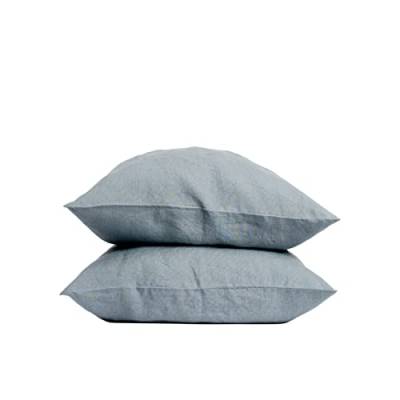 My Linen Home Kissenbezug 80x80 Leinen 2er Set | Hochwertiger Kopfkissenbezug in Grau Blau | 100% Stonewashed Leinen Bettwäsche | Made in EU | Antiallergisch & Hautverträglich von MLH MY LINEN HOME
