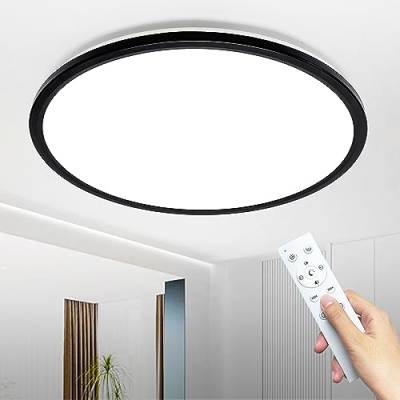 MOONSEA Deckenlampe LED Deckenleuchte 36W, Ultra Dünn Deckenlampe Dimmbar mit Fernbedienung, 3000-6500K, Ø40cm, Deckenleuchte Flach Schwarz Rund für Wohnzimmer Schlafzimmer Küche Badezimmer von MOONSEA