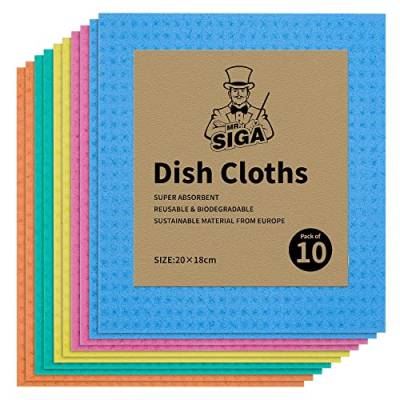 MR.SIGA Schwammtuch für Küche, saugfähige Geschirrtücher, Reinigungstuch Wiederverwendbare Küchentücher, 10 Stücke von MR.SIGA