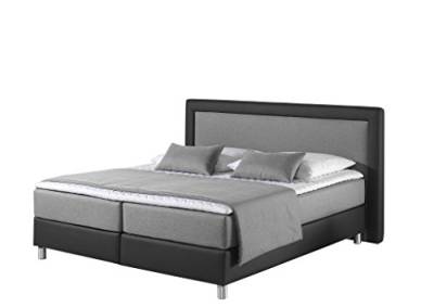 Maintal Boxspringbett Henderson, 100 x 200 cm, Stoff und Kunstleder, 7-Zonen-Kaltschaum Matratze h2, Silbergrau/Schwarz von Maintal Betten