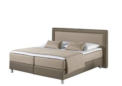 Maintal Boxspringbett Henderson, 140 x 200 cm, Stoff und Kunstleder, 7-Zonen-Kaltschaum Matratze h3, Beige/Taupe von Maintal Betten