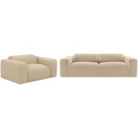 Sofa 3-Sitzer & Sessel - Strukturstoff - Beige - POGNI von Maison Céphy von Maison Céphy