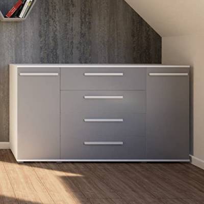 Marlux-Meble Kommode R2 mit 2 Türen und 4 Schubladen 160 cm breit Aufbewahrungskommode Matt Modernes Design Sideboard Schubladenschrank Aufbewahrungsschrank Schrank von Marlux-Meble