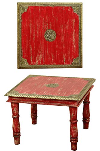 Vintage Couchtisch Beistelltisch Anjay 55cm Groß | kleiner Tisch aus Holz massiv mit Messing verziert für Ihre Wohnzimmer | Niedriger Sofatisch Wohnzimmertisch Rot von Marrakesch Orient & Mediterran Interior