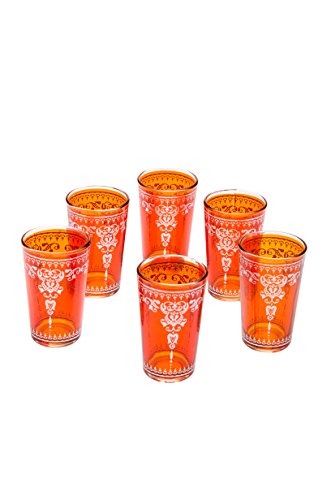Orientalische verzierte Teegläser Set 6 Gläser Andalous Orange silber | Marokkanische Tee Gläser Set 6 teilig Deko orientalisch | 6 x Orientalisches Marokkanisches Teeglas verziert | Farben auswahl von Marrakesch Orient & Mediterran Interior