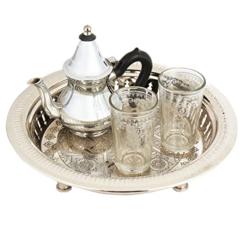 Marrakesch Orient Tee Deko Set Geschenkset -17- für Frauen und Männer | Tablett Serviertablett rund rutschfest Teekanne Teegläser | orientalische Wohnzimmer Wohnung Dekoration Modern von Marrakesch Orient & Mediterran Interior