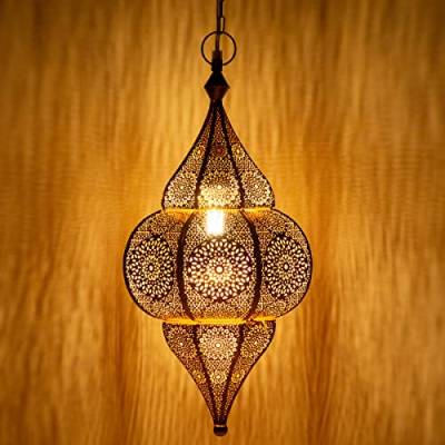 Orientalische Lampe Pendelleuchte Lunar Gold 40cm E27 Lampenfassung | Marokkanische Design Hängeleuchte Leuchte aus Marokko | Orient Lampen für Wohnzimmer Küche oder Hängend über den Esstisch von Marrakesch Orient & Mediterran Interior