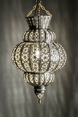 Orientalische Lampe Pendelleuchte Silber Harem 50cm E27 Lampenfassung | Marokkanische Design Hängeleuchte Leuchte aus Marokko | Orient Lampen für Wohnzimmer, Küche oder Hängend über den Esstisch von Marrakesch Orient & Mediterran Interior