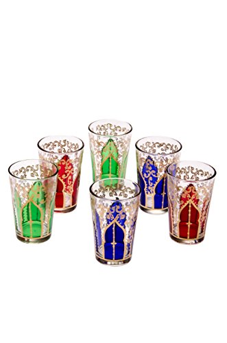 Orientalische verzierte Teegläser Set 6 Gläser Babnour bunt Gold | Marokkanische Tee Gläser 6 Farben Deko orientalisch | 6X Orientalisches Marokkanisches Teeglas verziert | Muster Auswahl (Babnour) von Marrakesch Orient & Mediterran Interior