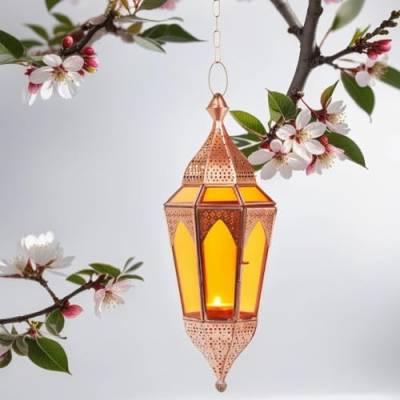 Orientalisches Windlicht hängend Glas Lalita Orange 41 cm groß | Orientalische Glas Teelichthalter Hängewindlicht mit Henkel orientalisch | Marokkanische Windlichter als Hängewindlichter von Marrakesch Orient & Mediterran Interior