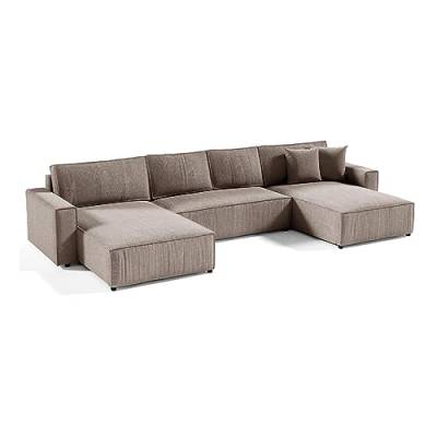 Mars Meble Ecksofa Parys U Eckcouch mit Schlaffunktion und Bettkasten U-Form Polsterecke aus Cord-Bezug 390 cm Ecke u-förmig, Farbe: Cappucino, Poso 02 von Mars Meble