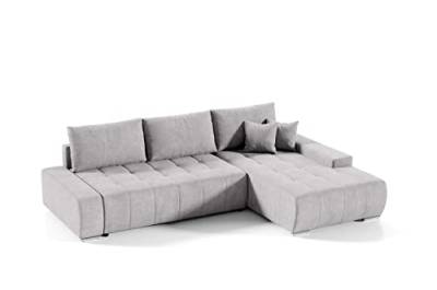 Mars Meble Ecksofa Sofa Draco mit Schlaffunktion + Bettkasten Couch Wohnzimmer Polstermöbel (rechte Seite, hellgrau), DRAC_L von Mars Meble