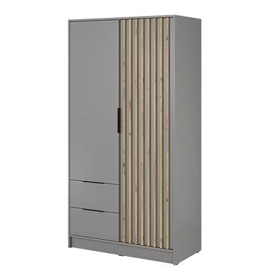 Mars Meble Kleiderschrank Kelly 105 cm - Garderobenschrank mit Schubladen, 2-türig, Lamellen - Grau von Mars Meble