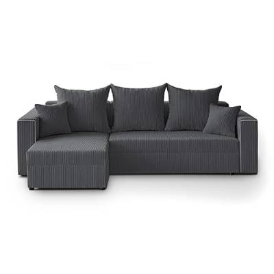 Mars Meble L-förmiges Lounge-Ecke Hamlet L-Form Corner Sofa aus Cordstoff universelle Schlafsofa inkl. Schlaffunktion Bettkasten, Farbe: Dunkelgrau von Mars Meble