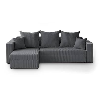 Mars Meble L-förmiges Lounge-Ecke Hamlet L-Form Corner Sofa aus Cordstoff universelle Schlafsofa inkl. Schlaffunktion Bettkasten, Farbe: Grau von Mars Meble