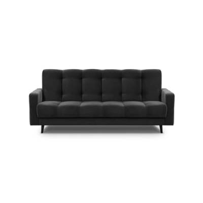 Mars Meble Schlafsofa mit Bettkasten - Dreisitzer 220cm Breit Polstersofa mit Schlaffunktion Nancy BIS, aus Velours Sofa mit Federkern Holzbeine, Stoff: Kronos 07 - Schwarz von Mars Meble