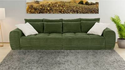 Massivart® Big-Sofa JANNI Cord beige oder grün 308 cm / 4-Sitzer, Federkernpolsterung, 4 Rückenkissen, 4 mittlere Kissen, 2 Zierkissen von Massivart®