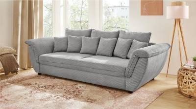 Massivart® Big-Sofa VENJA Cord hellgrau 290 cm / 4-Sitzer, Federkernpolsterung, 3 Rückenkissen, 6 Zierkissen von Massivart®