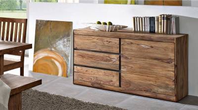 Massivart® Sideboard SENSO 127 cm / Massivholz Sheesham gebeizt, 1 Tür / 3 Schubladen / 1 Einlegeboden von Massivart®