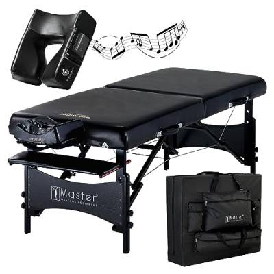 Master Massage Klappbare Mobile Massagebank Massageliege Behandlungsliege aus Holz mit Musikkissen Lautsprecher, schwarz, 76 cm von Master Massage