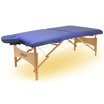 Master Massage Brady Mobil Massageliege Kosmetikliege Therapiebett Klappbar mit Ambiente Beleuchtung Holz, Blau, 69 cm von Master Massage