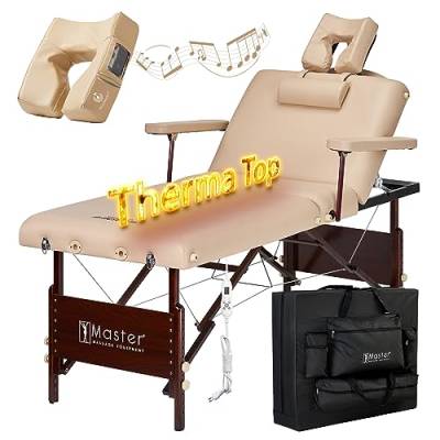 Master Massage Therma Top Beheizbare Klappbar Mobile Massagebank Massageliege Behandlungsliege aus Holz, Leder, beige, 71cm von Master Massage
