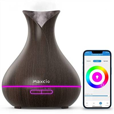 Maxcio Alexa Aroma Diffuser, Ätherische Öl Smart Ultraschall Luftbefeuchter 400ML, Kompatibel mit Alexa und Google Home, APP Steuerbar, Timer Funktion, 7-LED-Farbe für Smart Home von Maxcio