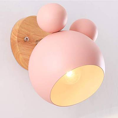 Mengjay E27 Wandlampe Kinder Schlafzimmer Kinderzimmer Wandleuchte Nachttischlampe Innen Wandleuchten Eisen Holz Wandlampen Küche Wandbeleuchtung Deko Decke Leuchte Flur Lampe (Rosa) von Mengjay