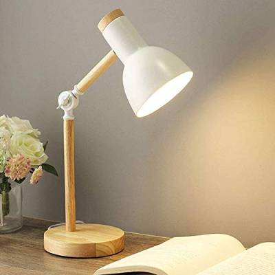 Mengjay Nordic Modern Creative Tischlampe Schlafzimmer Nachttischlampe Kinder Büro Augenschutz Lesetischlampe Verstellbare Schreibtischlampe E27 Holz Metall Nachtlampe (White) von Mengjay