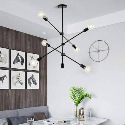 Mengjay Pendelleuchte Esstisch Deckenlampe Wohnzimmer - Deckenleuchte Hängend Wohnzimmerlampe Vintage Hängelampe 6 Flammig E27 Hängeleuchte Schwarz Industrial für Schlafzimmer Esszimmer Küche von Mengjay