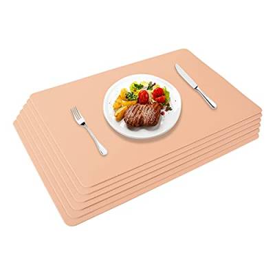 Miorkly Tischsets Abwaschbar, Platzset Leder 6er Set Abwischbar Kunstleder Wasserdicht Platzdecken, Tischset für Hause Küche Restaurant und Hotel, 45x30cm,Rosa von Miorkly